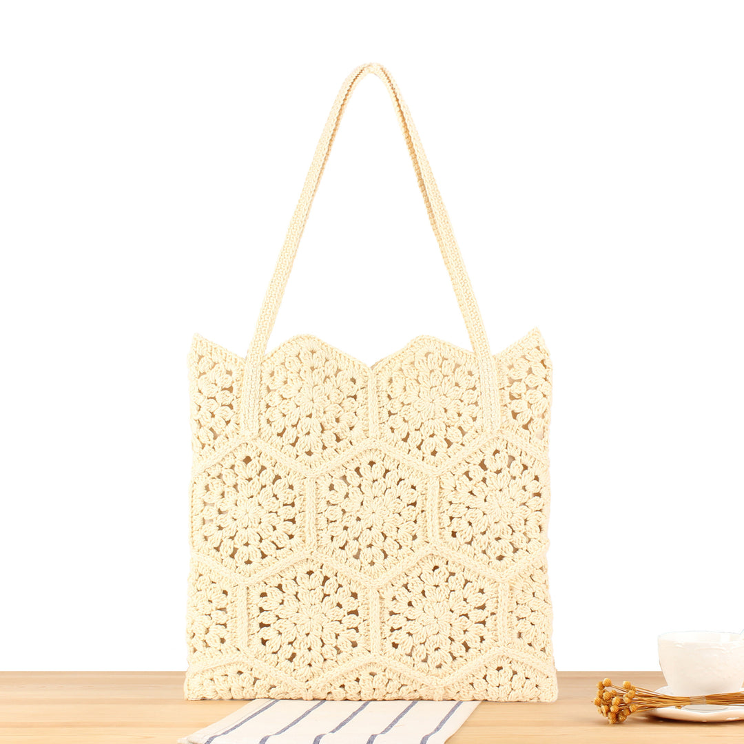 Handcrafted macrame tote bag with unique honeycomb pattern Stornfield