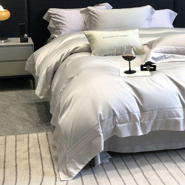 Luxury Satin Duvet Cover Set with Embroidered Border