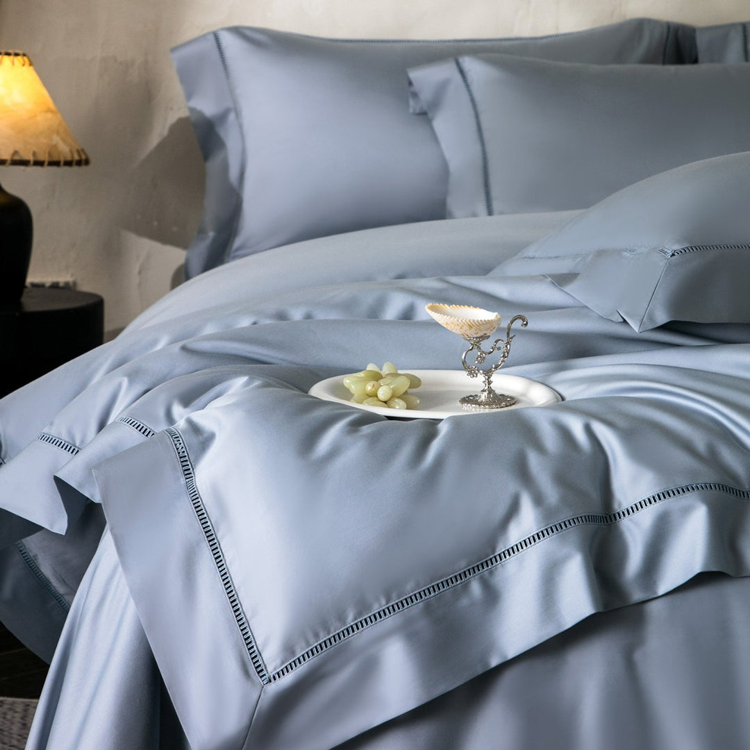 Luxury Silky Sateen Duvet Cover Set with Ladder-Stitch Hem and Decorative Ruffle