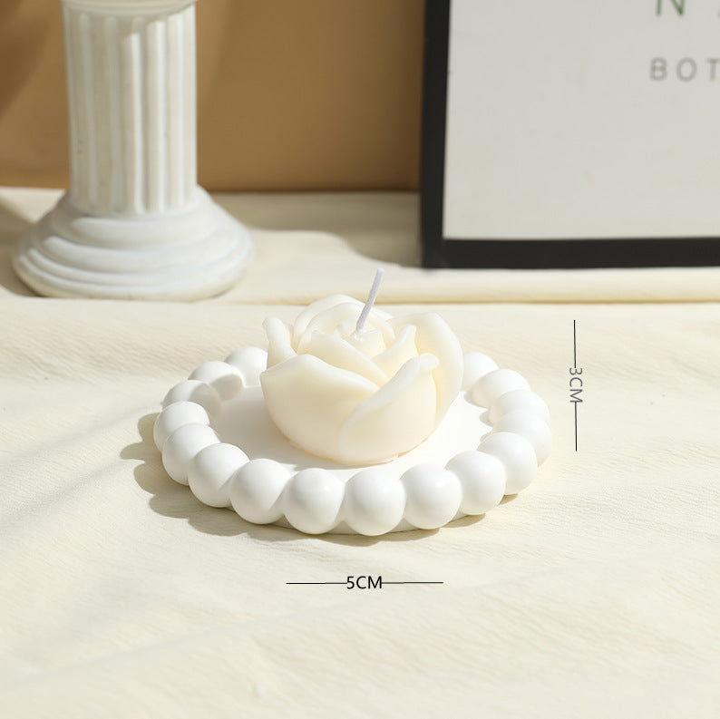 Decorative Rose-Shaped Soy Wax Candle with Beaded Tray