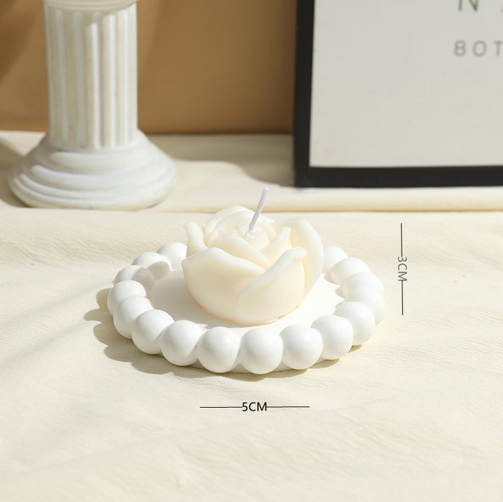 Decorative Rose-Shaped Soy Wax Candle with Beaded Tray