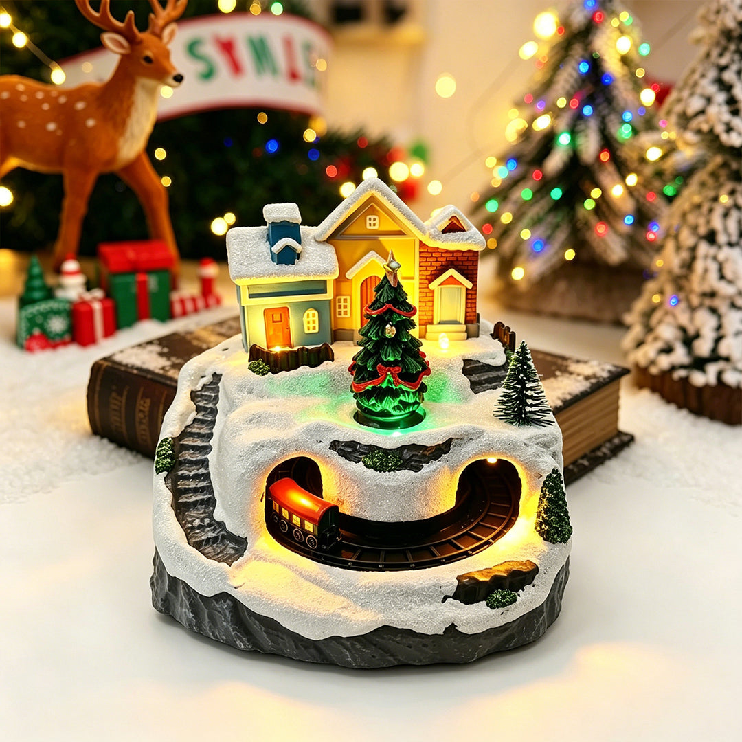 Movable Christmas village with lights and snowman Stornfield