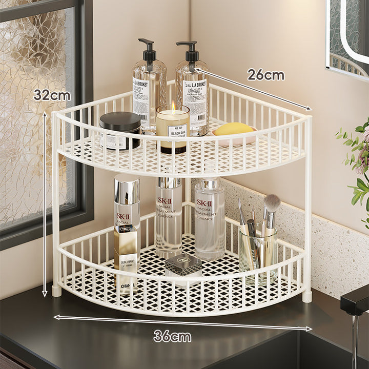 Corner Space-Saving Three-Tier Ventilated Mesh Storage Rack for Bathroom and Vanity