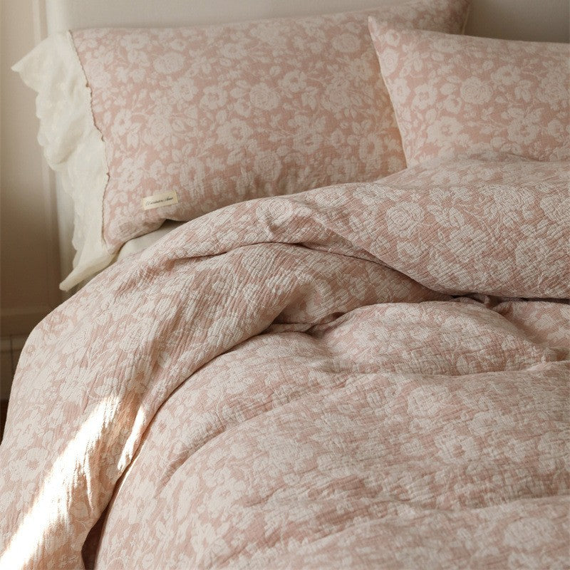 Floral Quilted Cotton-Linen Duvet Cover Set