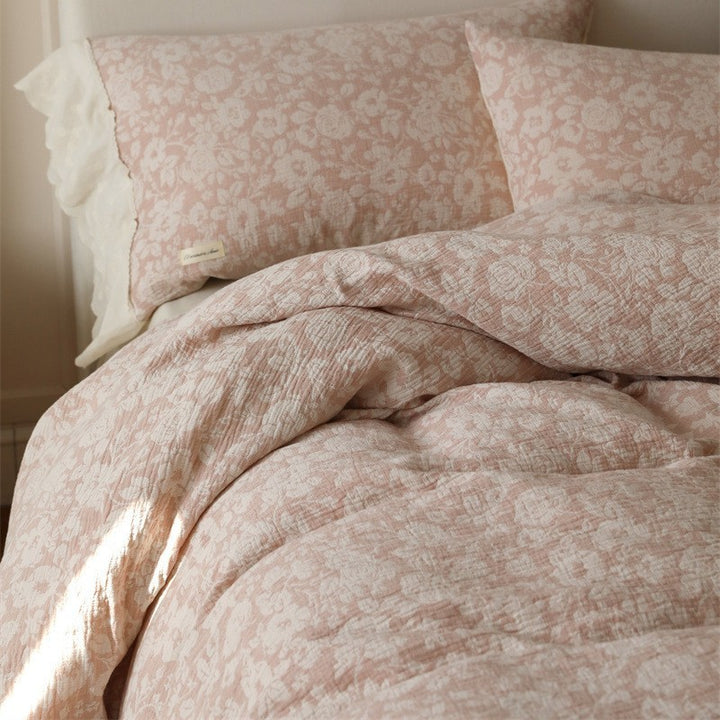 Floral Quilted Cotton-Linen Duvet Cover Set