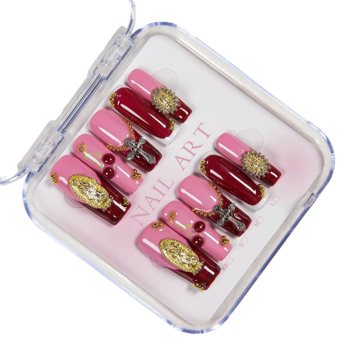 Decorative Press-On Nail Art Set with Unique Embellishments