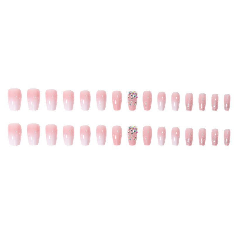 Glamorous Long Press-On Nails with Rhinestone and Gradient Design Stornfield