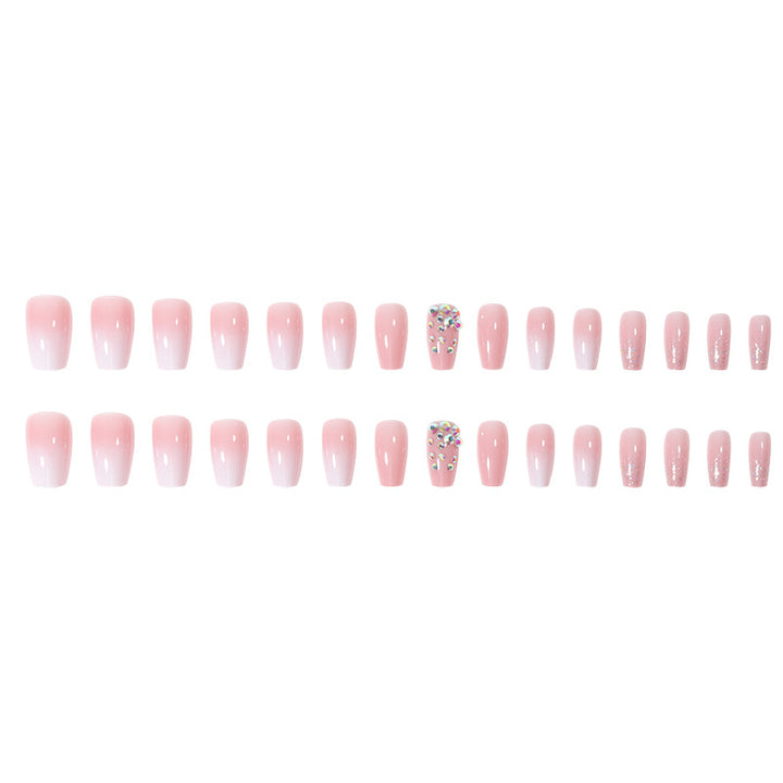 Glamorous Long Press-On Nails with Rhinestone and Gradient Design Stornfield