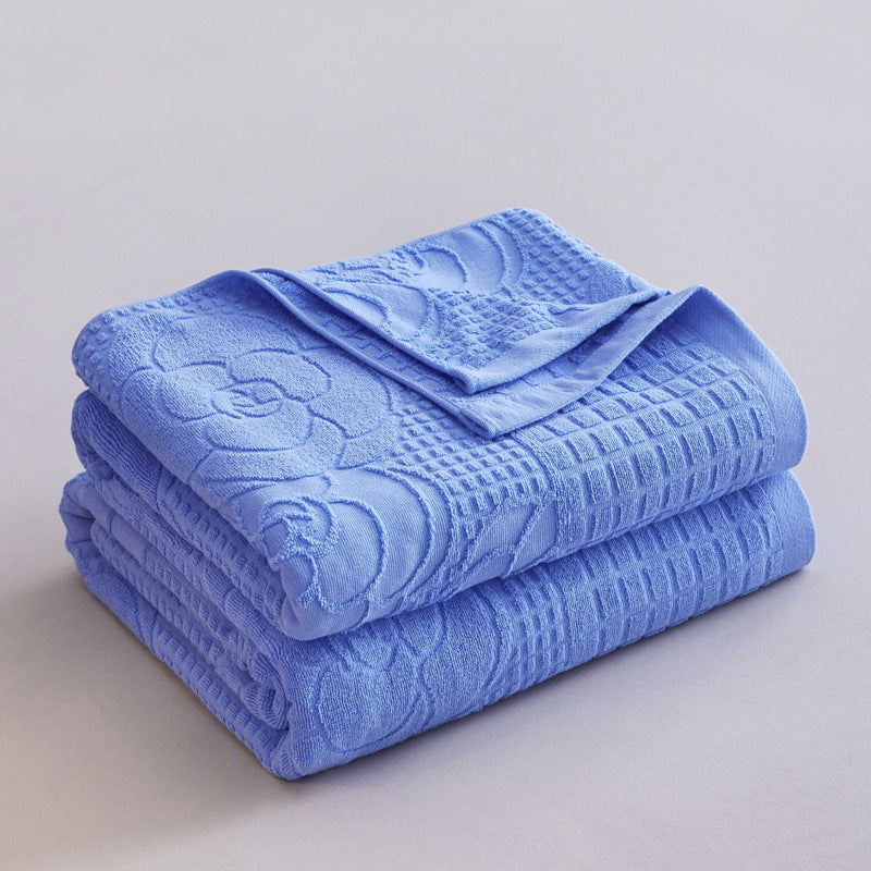 Textured Jacquard Cotton Bath Towel Set with Floral Relief Pattern