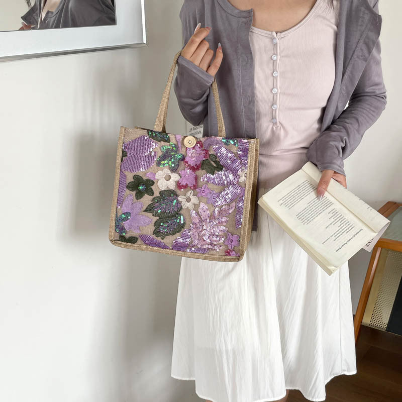 Embroidered Sequined Tote Bag