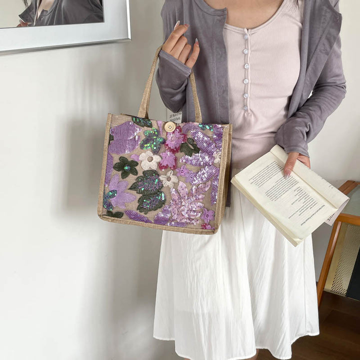Embroidered Sequined Tote Bag