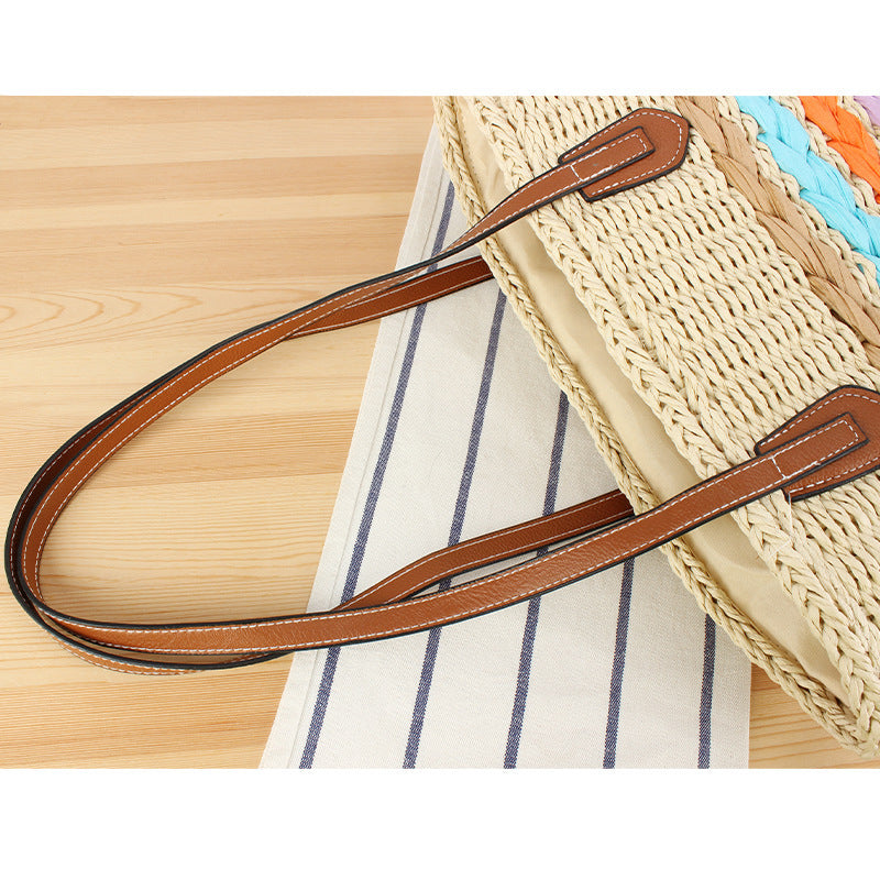 Beautiful braided straw bag with leather handles Stornfield