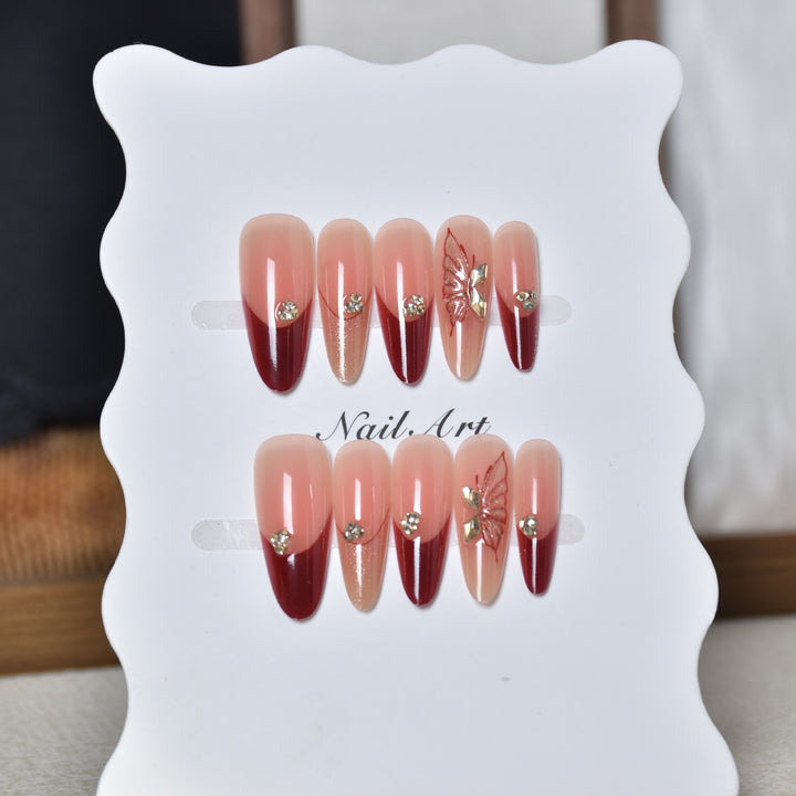 Elegant Floral and Gradient Press-On Nail Extensions Stornfield