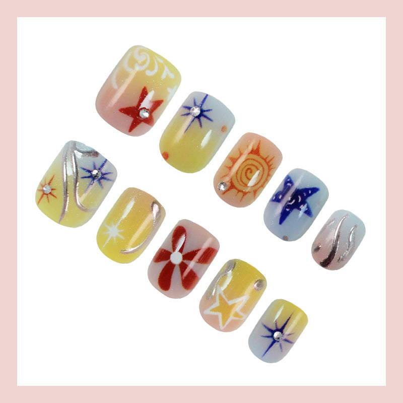 Acrylic nail set with creative floral and geometric design Stornfield