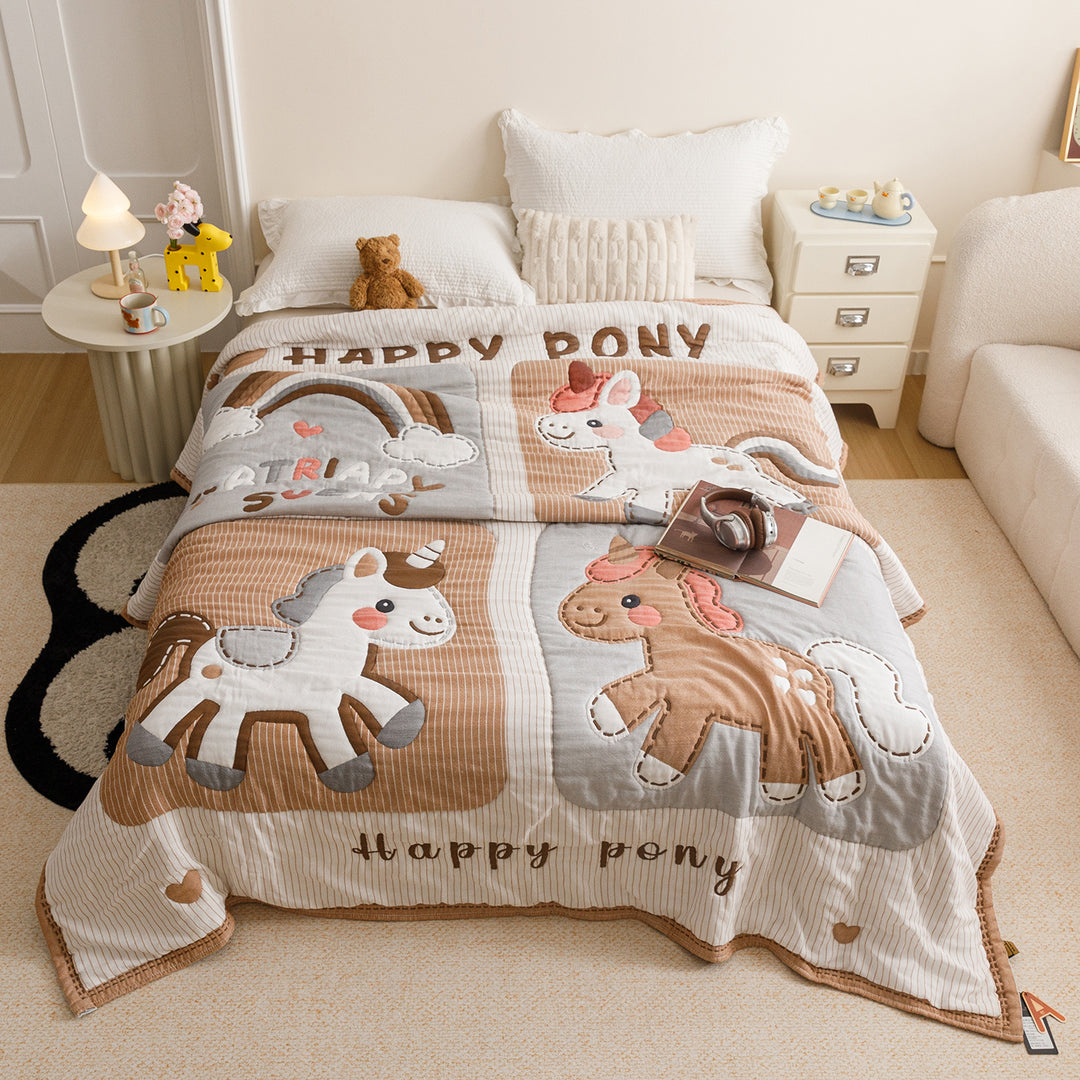 Quilted Cotton Bedding Comforter with Appliqué Bears