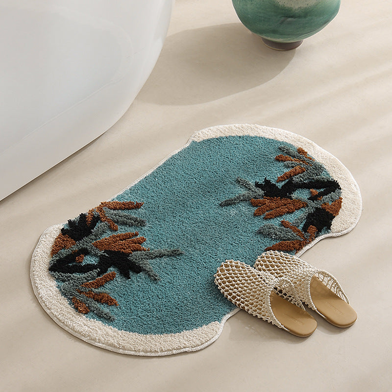 Tufted bath mat rug with botanical textured design Stornfield