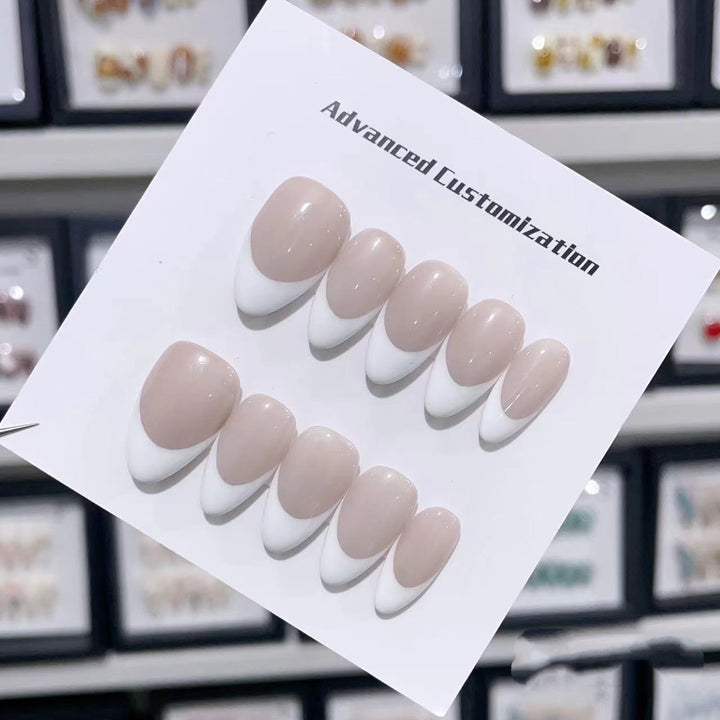 Customizable Press-On Nail Set with Elegant French Tip Design