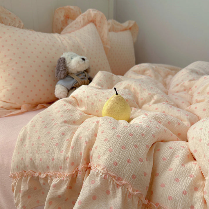 Charming Polka Dot Ruffled Comforter Set