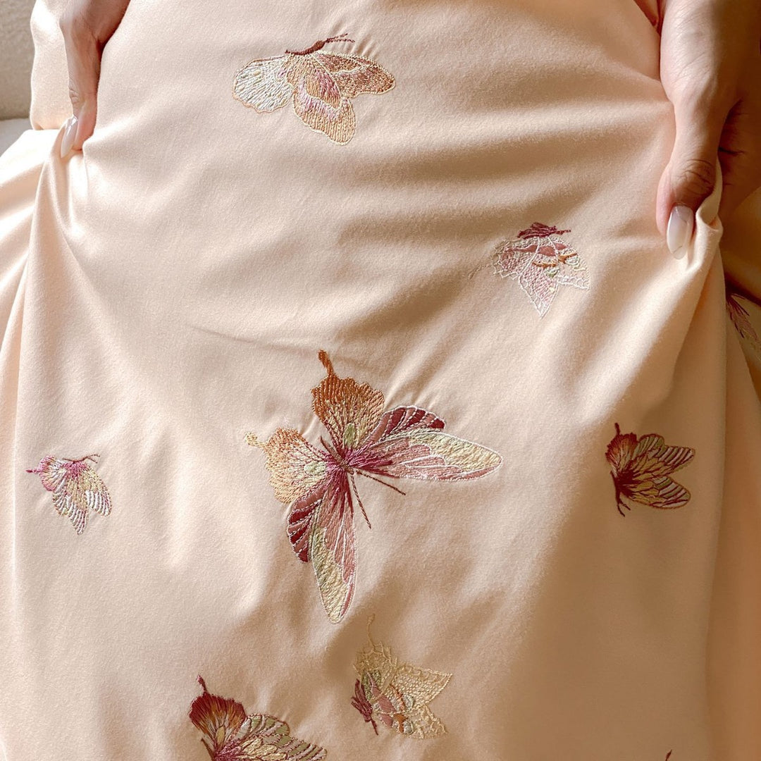 Embroidered Butterfly Cotton-Sateen Duvet Cover Set with Luxury Satin Finish