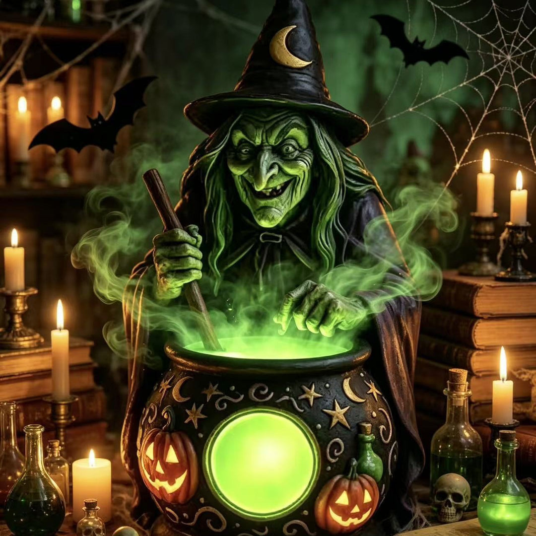 Decorative witch figure with cauldron Stornfield