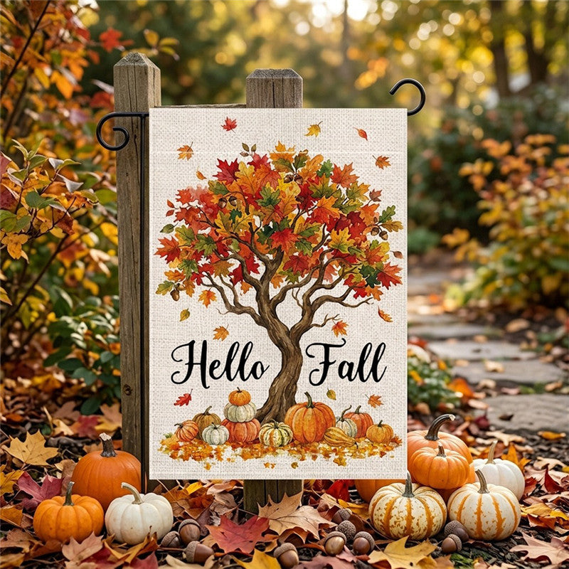 Autumn Harvest Decorative Garden Flag with Squirrel Welcome Design