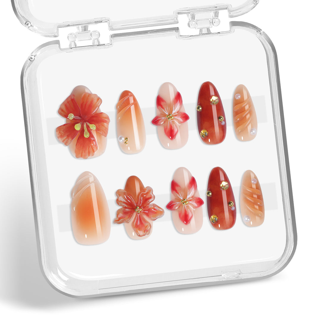 Artificial nail set with handcrafted flower designs Stornfield