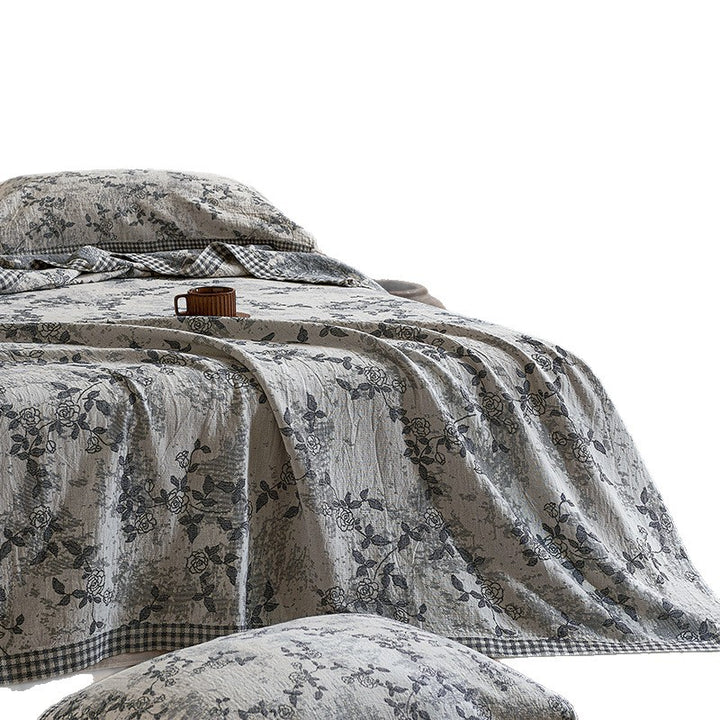 Reversible Cotton-Linen Floral Quilt Coverlet Set