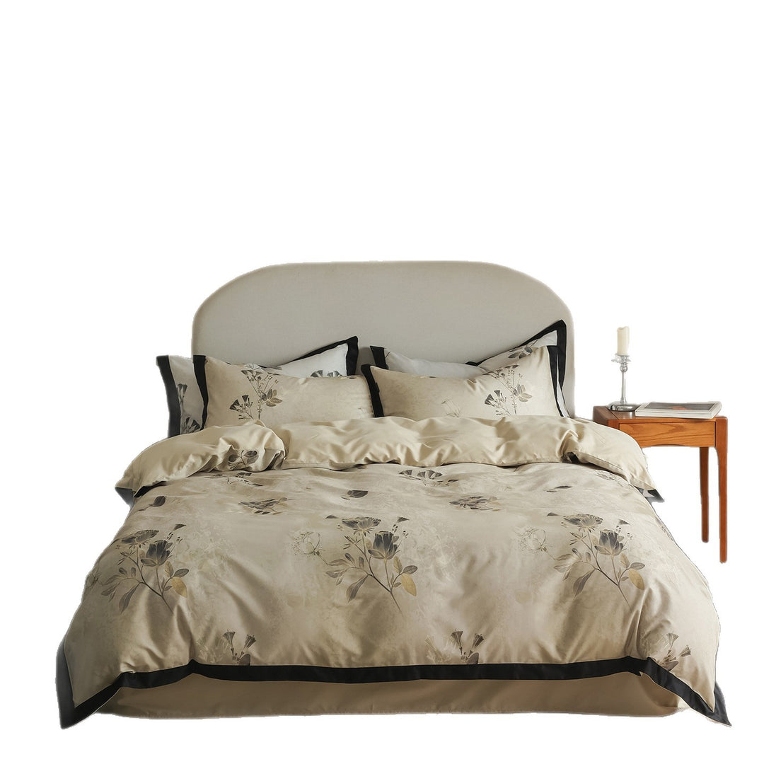 Botanical Satin-Feel Duvet Cover Set with Piped Edge and Envelope Shams