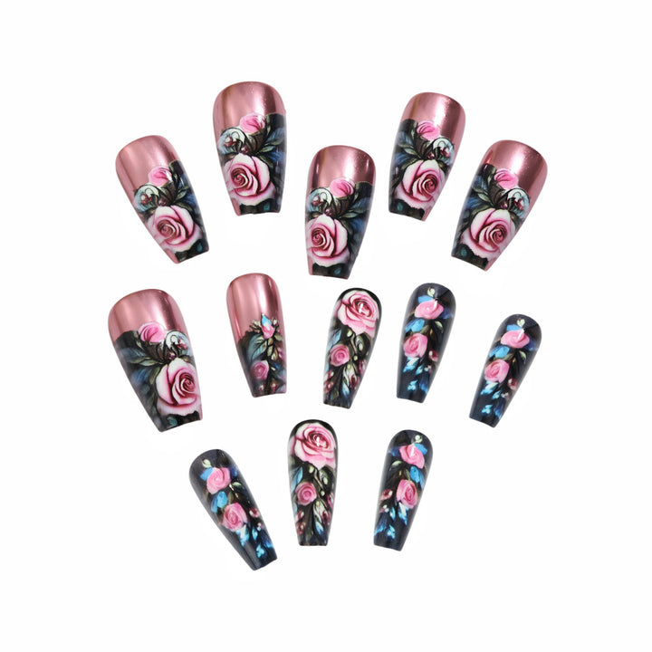 Artificial nails with floral rose pattern Stornfield