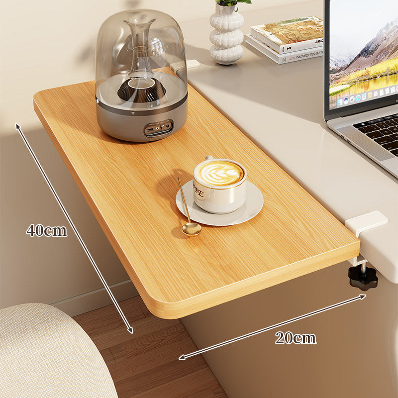 Clamp-On Side Desk Shelf Extender with Woodgrain Laminate Top and Adjustable Locking Clamp