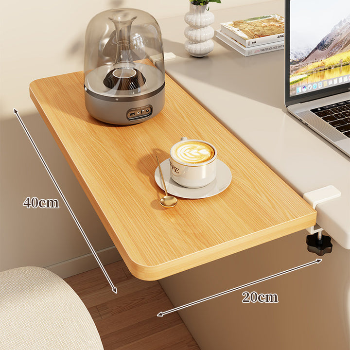 Clamp-On Side Desk Shelf Extender with Woodgrain Laminate Top and Adjustable Locking Clamp