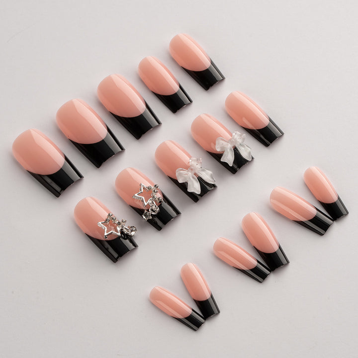 Glamorous artificial nail set with 3D bows and glitter decorations Stornfield