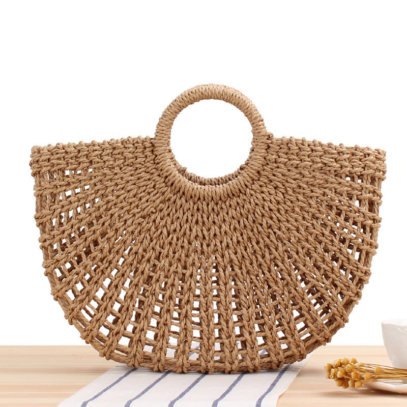 Filigree Bast shoulder bag with round wooden handles Stornfield