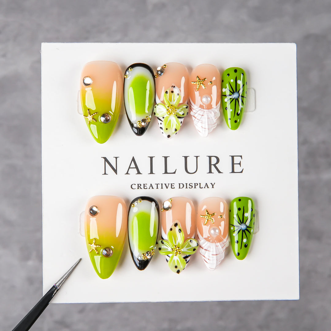 Decorative Press-On Nail Art Set with Floral and Jewel Accents
