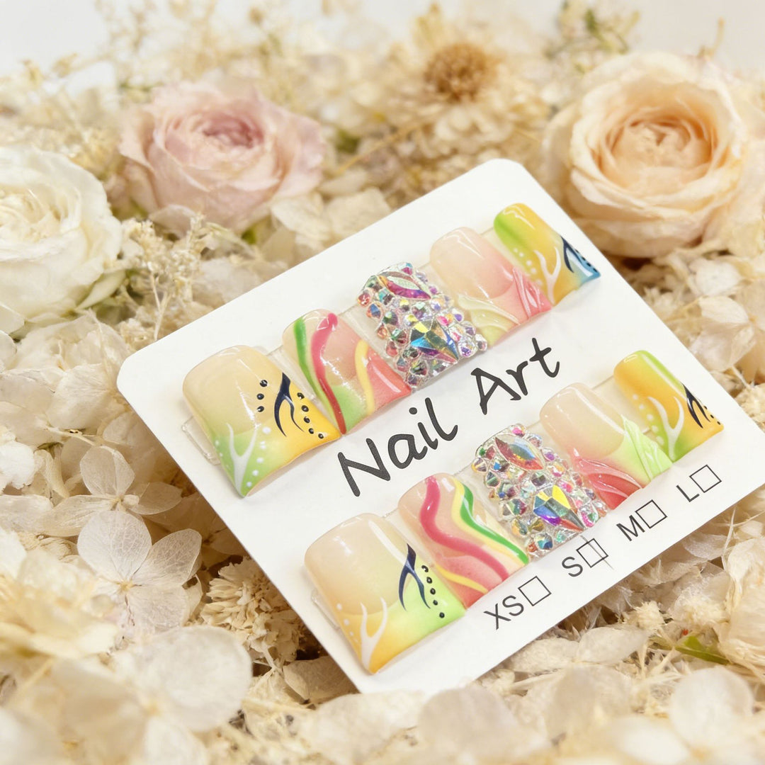 Decorative Press-On Nail Art Set with Gem Accents