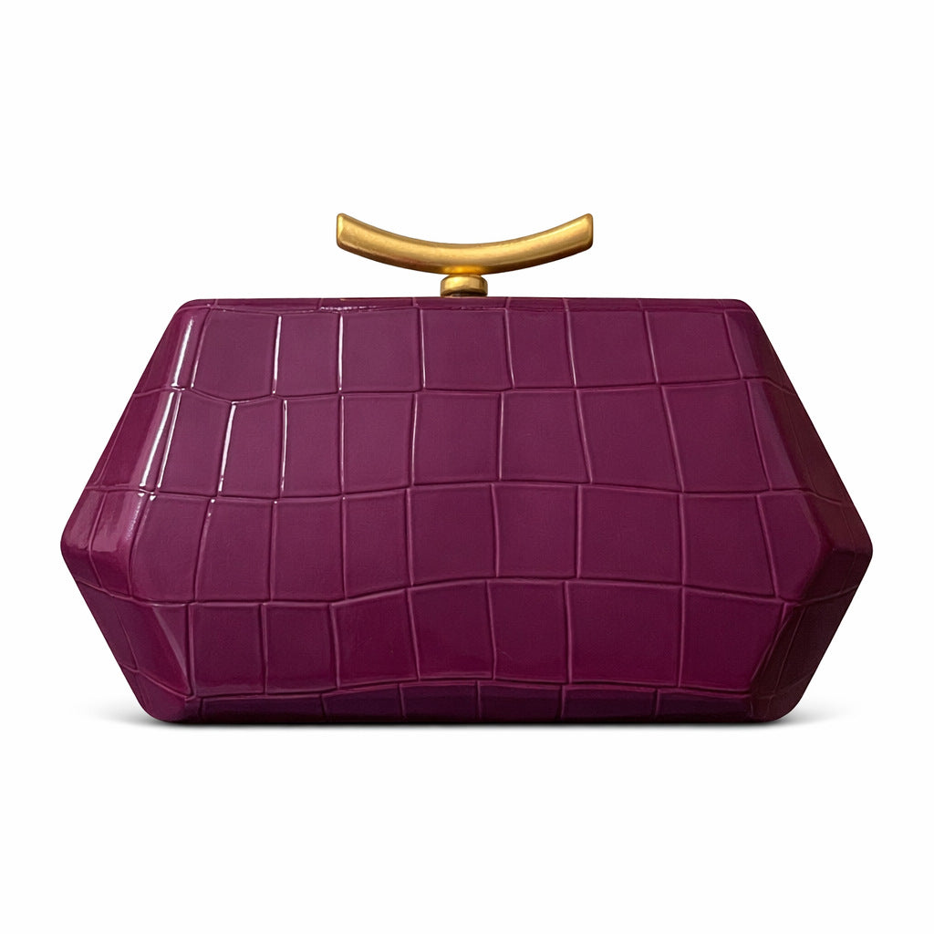 Structured Crocodile-Patterned Handheld Clutch