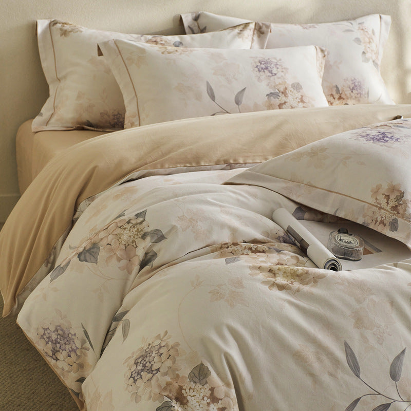 Reversible Botanical Cotton Sateen Duvet Cover Set with Pillow Shams