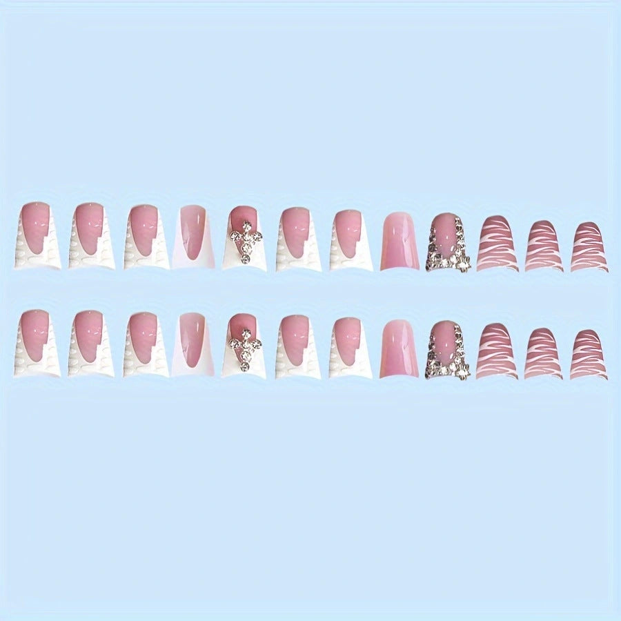 Decorative Press-On Nail Art Set with Gemstone Accents Stornfield
