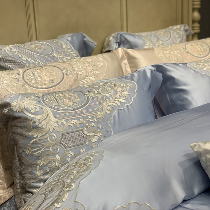 Luxury Embroidered Lace-Trim Duvet Cover Set with Decorative Pillow Shams