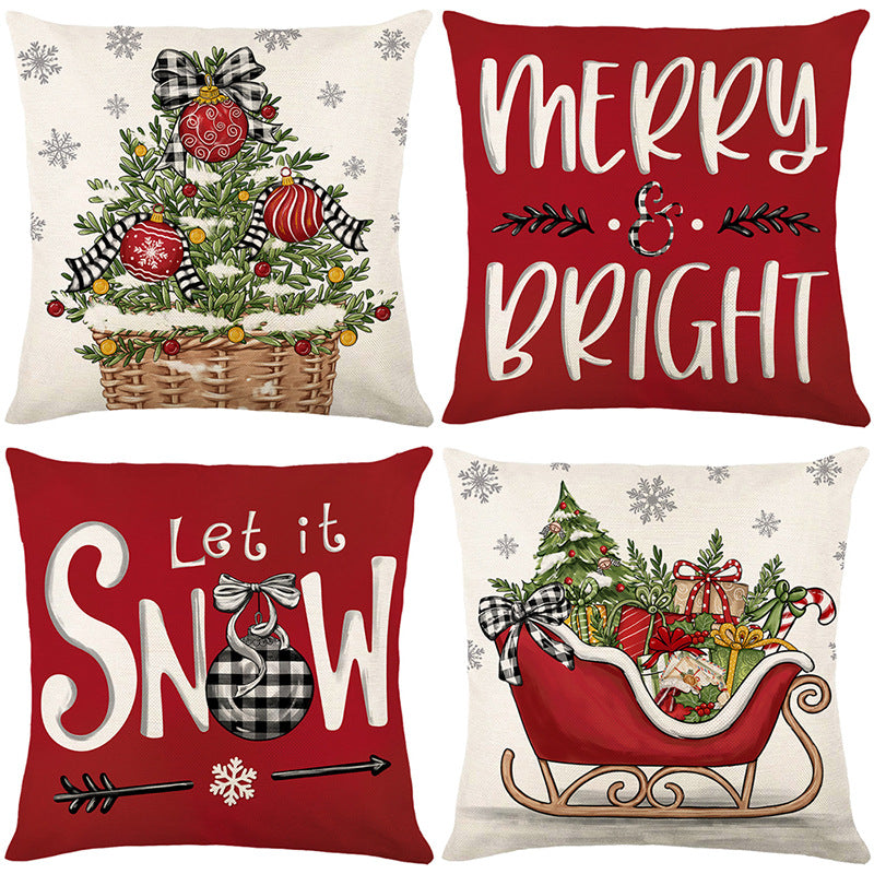 Festive Christmas Sleigh Gifts Linen-Texture Throw Pillow Cover with Hidden Zipper