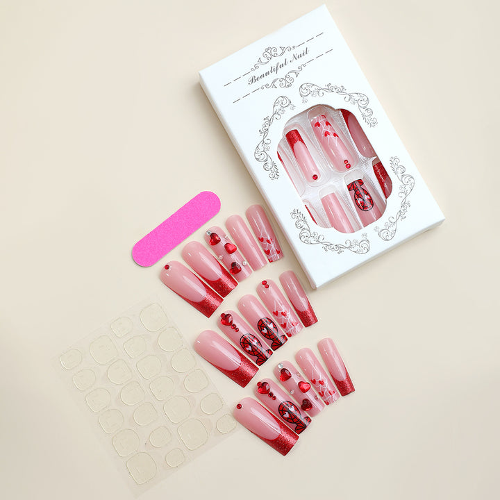 Luxury Press-On Nail Set with Glamorous Heart and Glitter Designs Stornfield