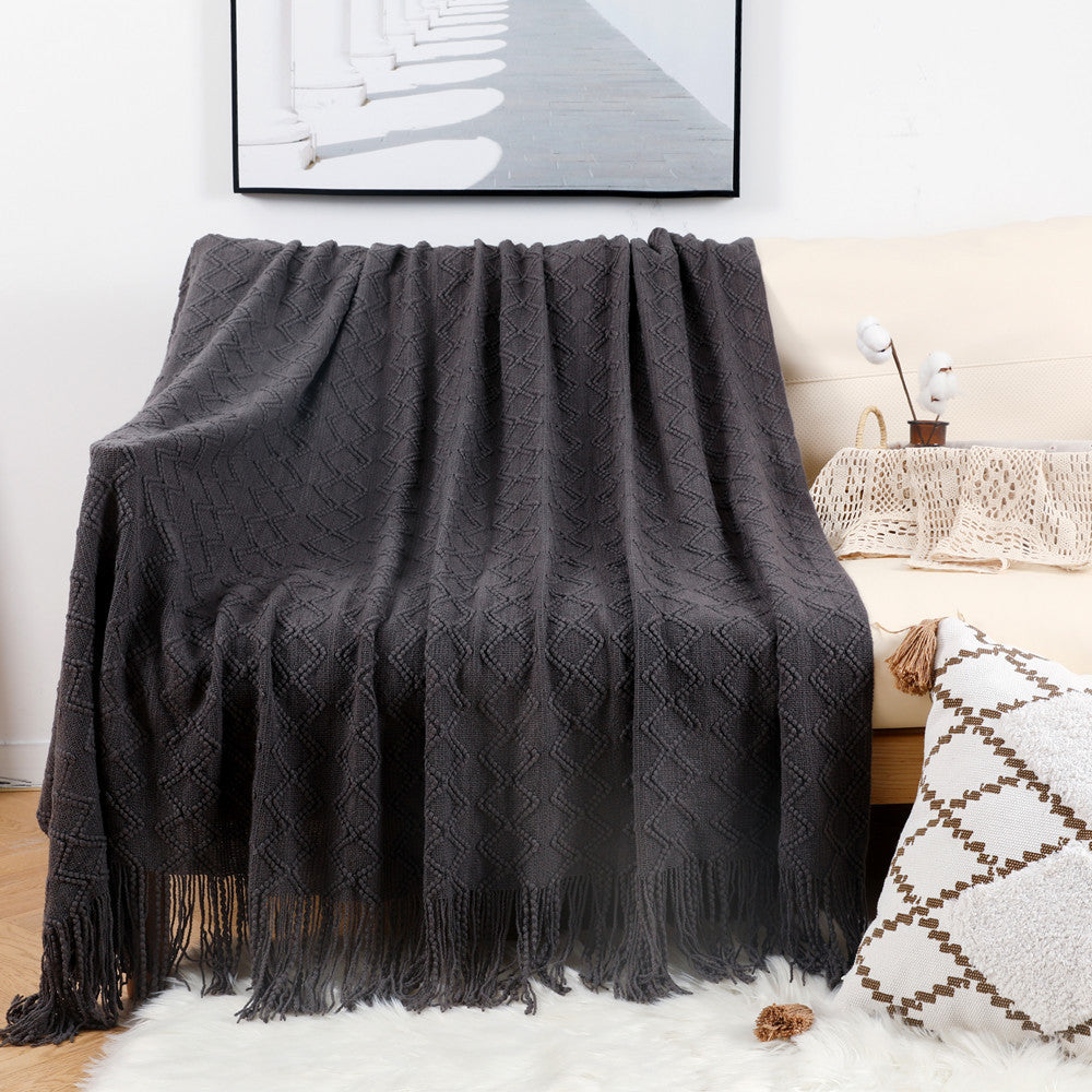Ladies elegant and cozy knitted blanket with fringes Stornfield
