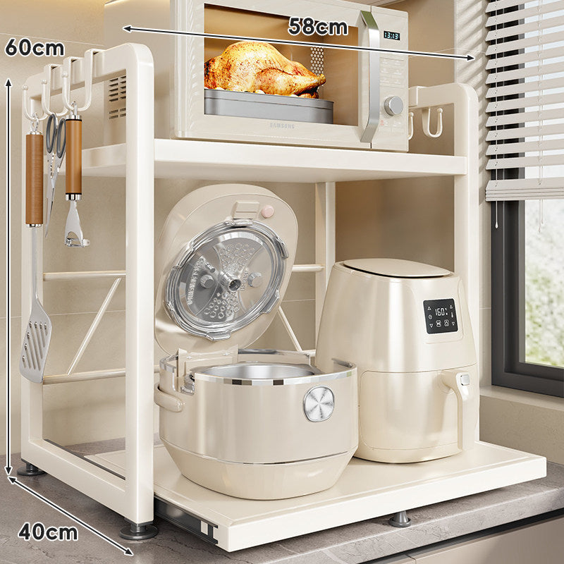 Countertop Appliance Storage Rack with Sliding Tray and Utensil Hooks