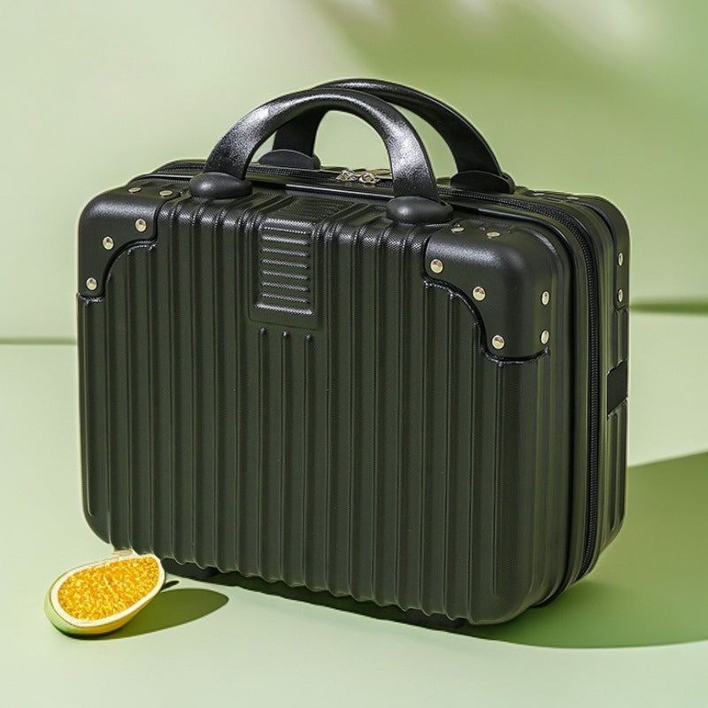 structured hard-shell vanity travel case with faux-leather corner reinforcements and dual top handles Stornfield