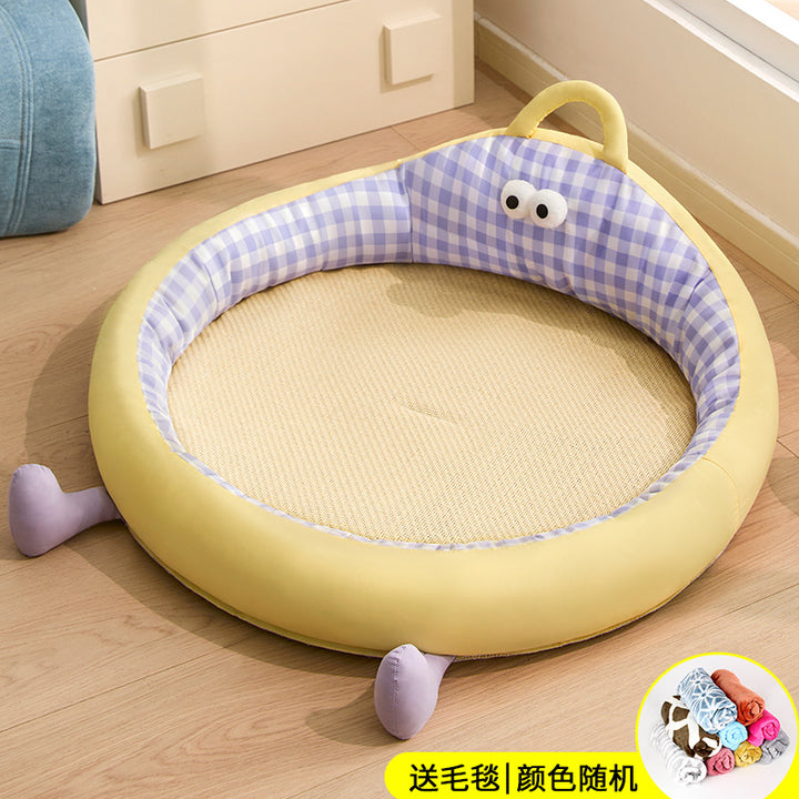 Unisex nan round padded cat and small dog bed with raised edge and sisal sleeping area Stornfield