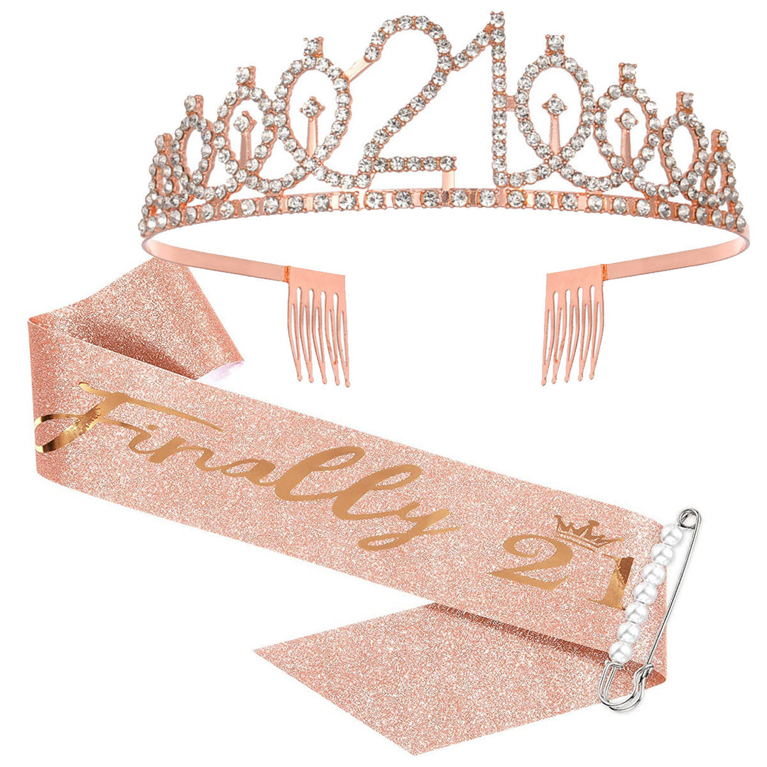 Women Crystal-Embellished Birthday Crown with Personalized Sash Stornfield