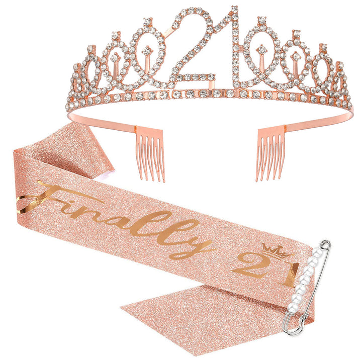 Women Crystal-Embellished Birthday Crown with Personalized Sash Stornfield
