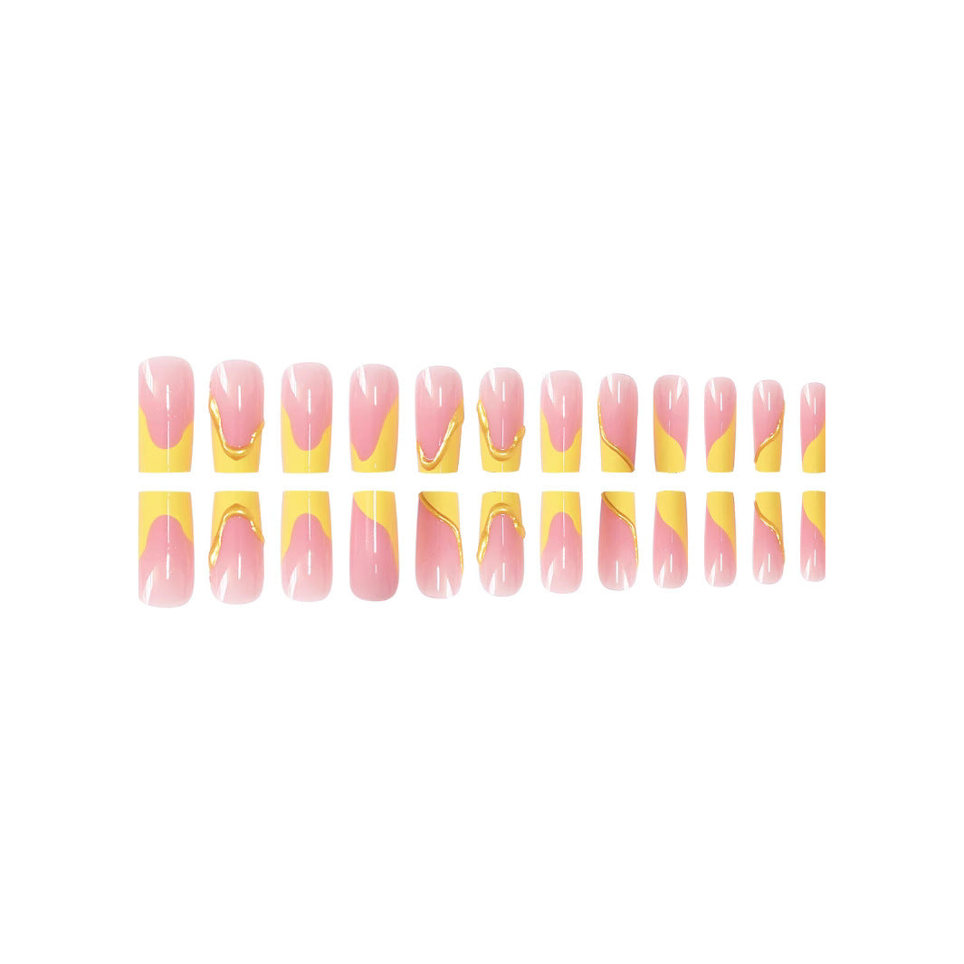Elegant Acrylic French Tip Press-On Nails with Gold Detailing Stornfield