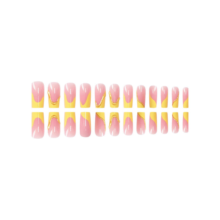 Elegant Acrylic French Tip Press-On Nails with Gold Detailing Stornfield