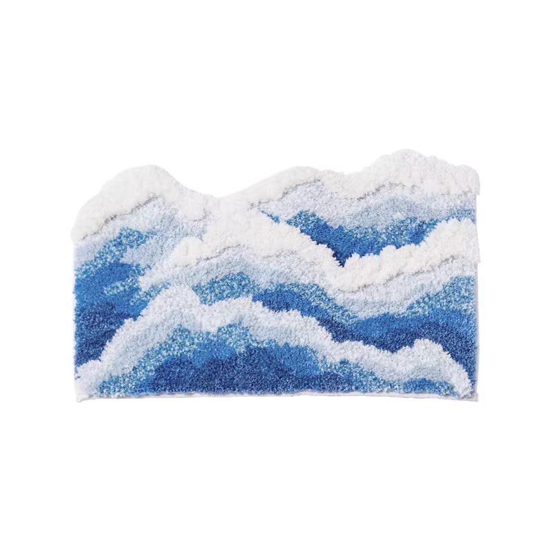Contoured Ocean Wave Bath Toilet Rug with Plush Shag Pile
